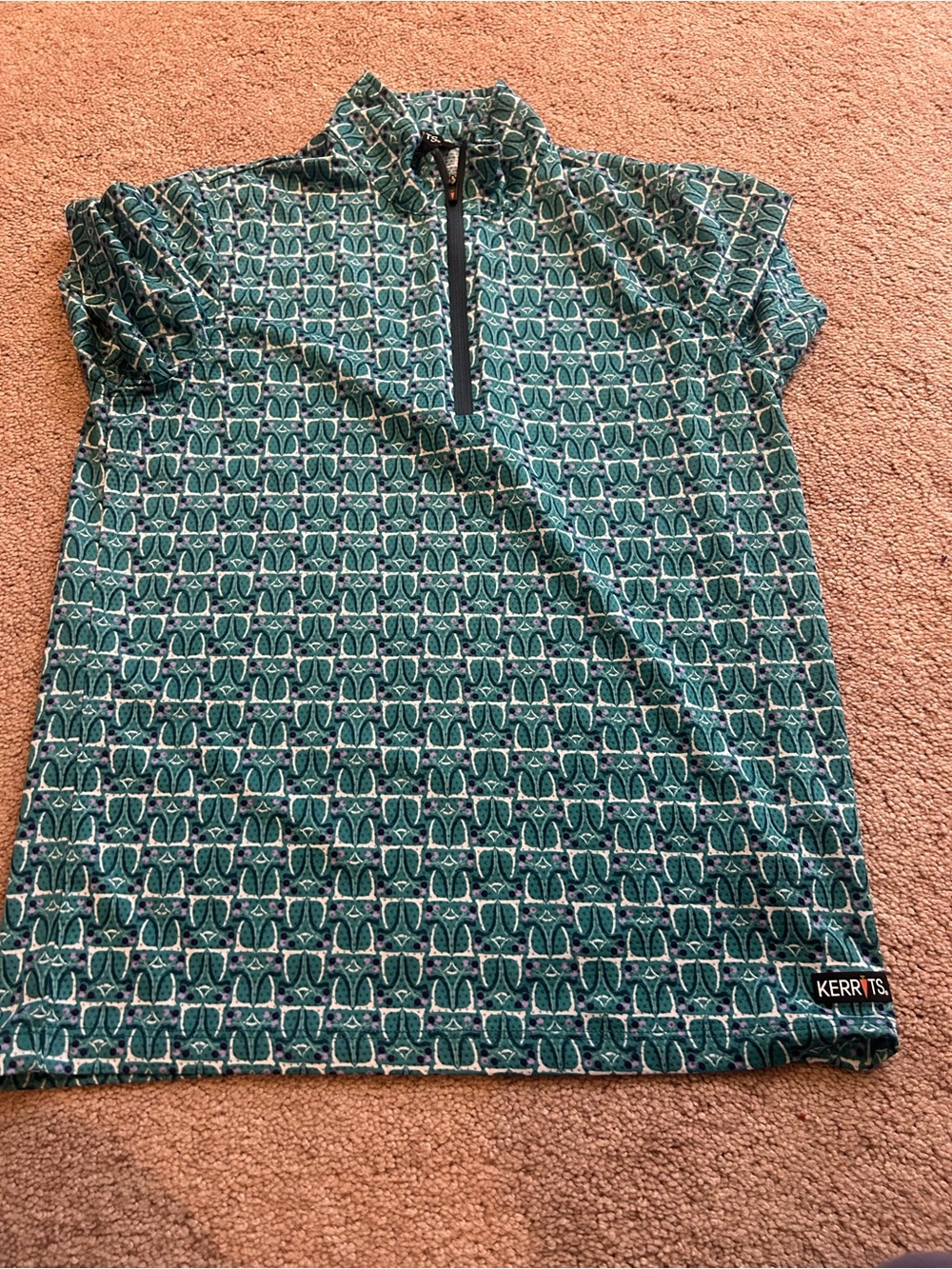 Kerrits Teal and Purple Geometric Short Sleeve Zip Polo